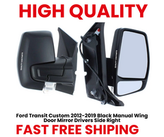 Ford Transit Custom 2012-2019 Black Manual Wing Door Mirror Drivers Side Right
