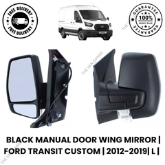 Door Wing Mirror Manual Left Side (Black) for Ford Transit Custom 2012–2019