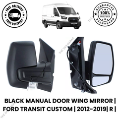 Door Wing Mirror Manual Right Side (Black) for Ford Transit Custom 2012–2019