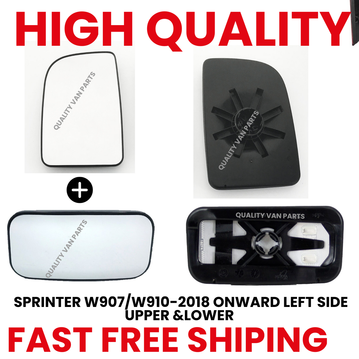 Mercedes Sprinter 2018-ONWARDS  Upper AND  Lower Wing Mirror Glass LEFT SIDE N/S