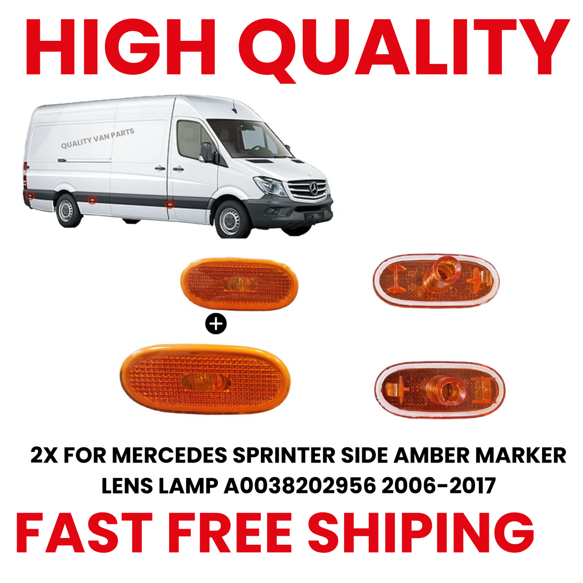 2X FOR MERCEDES SPRINTER SIDE AMBER MARKER LENS LAMP A0038202956 2006-2017