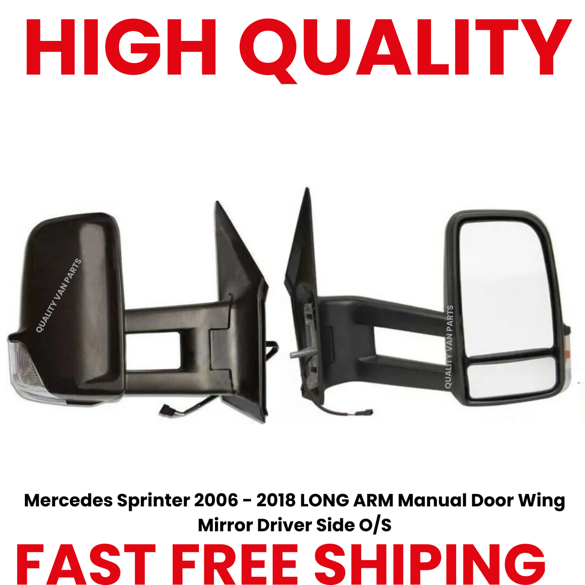 Mercedes Sprinter Van 2006-2019 Manual Long Arm Wing Mirror Black Drivers Side