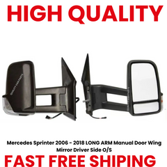 Mercedes Sprinter Van 2006-2019 Manual Long Arm Wing Mirror Black Drivers Side