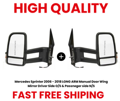 Mercedes Sprinter Van 2006-2018 Manual Long Arm Wing Mirror Black Left & Right Side