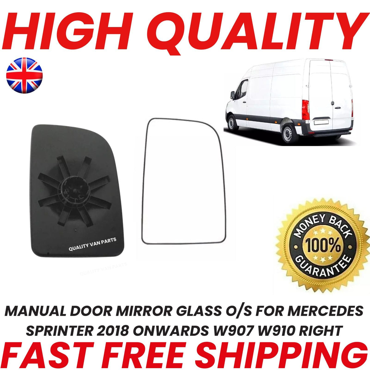 MANUAL DOOR MIRROR GLASS O/S FOR MERCEDES SPRINTER 2018 ONWARDS W907 W910 RIGHT