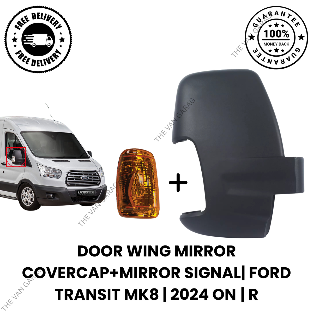 Door Wing Mirror Cover Cap + Indicator Light for Ford Transit MK8 Right  (2014 Onwards) – Driver Side