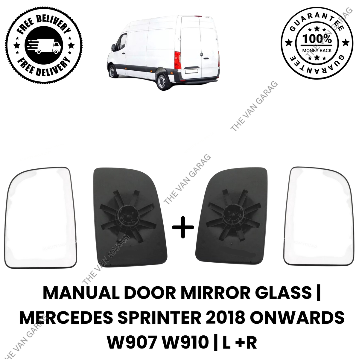 Mirror Glass Left & Right Manual Fits Mercedes Sprinter 2018+ W907 W910 O/S + N/S