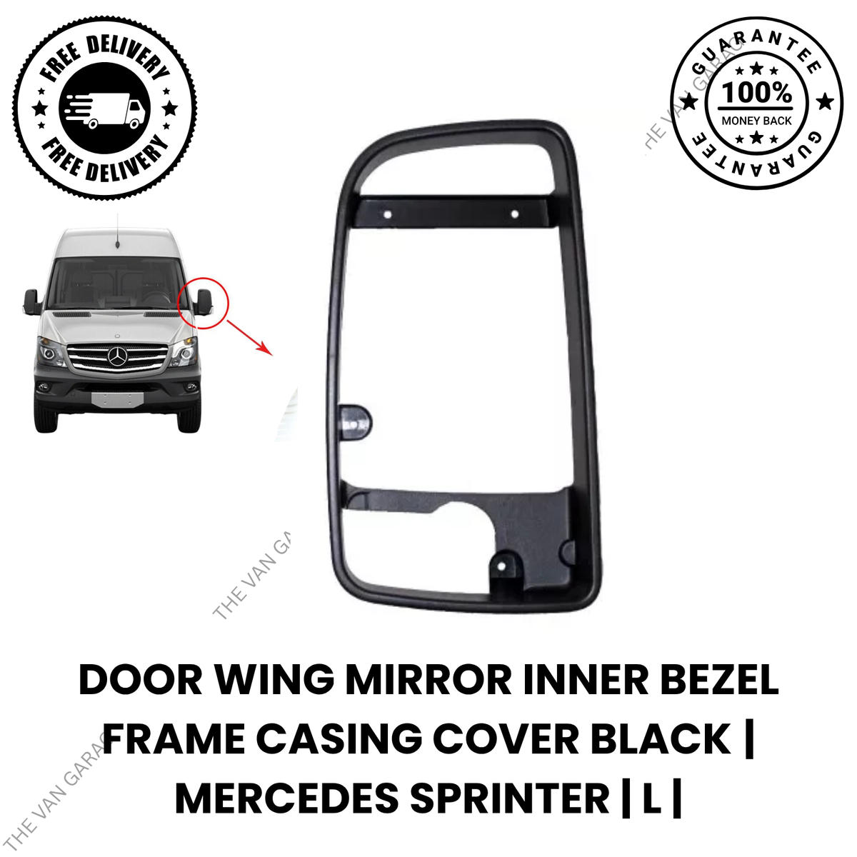 Door Wing Mirror Inner Bezel Frame Cover  Left Side (N/S) Black for Mercedes Sprinter
