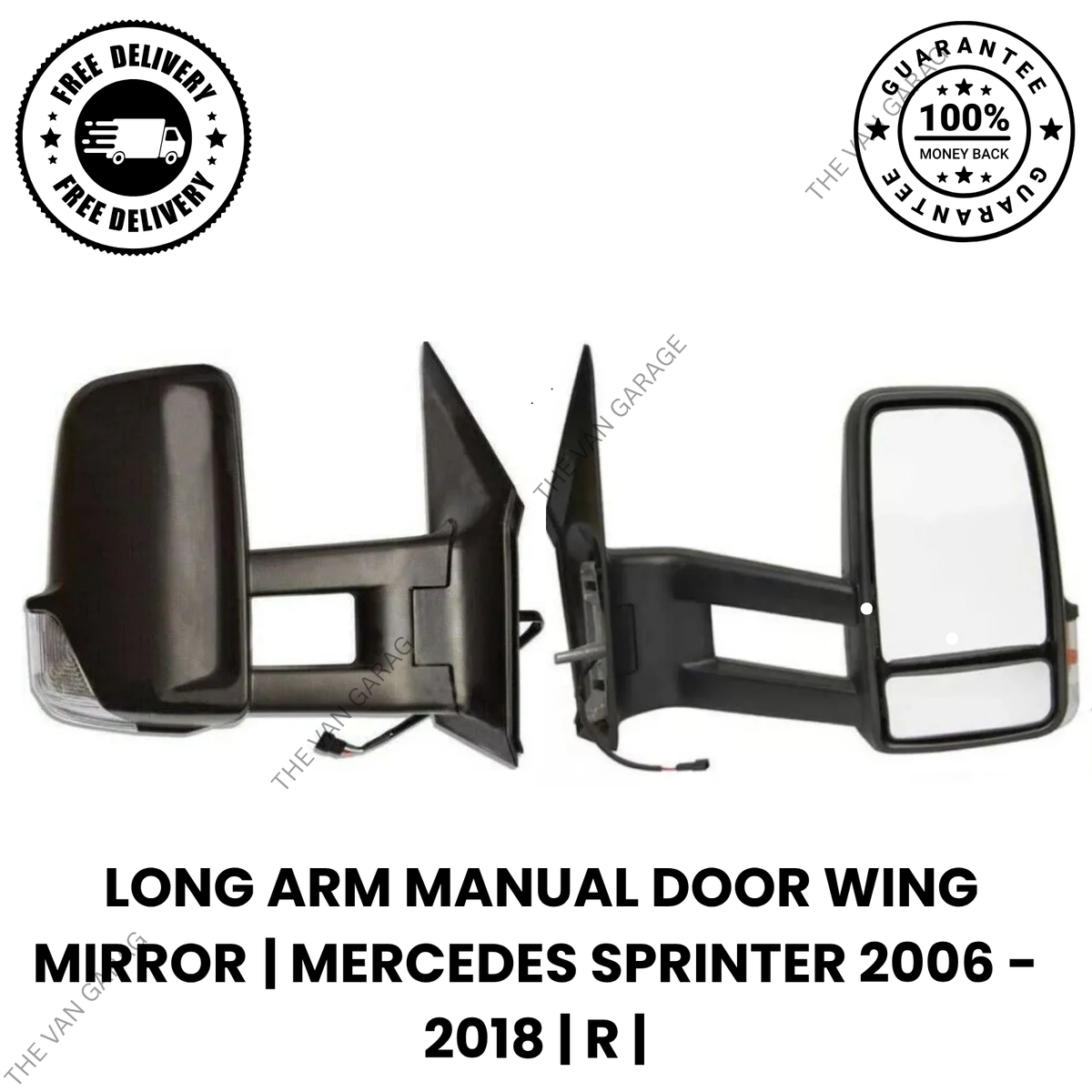 Long Arm Door Wing Mirror Manual  – Right Side (O/S) for Mercedes Sprinter 2006–2018