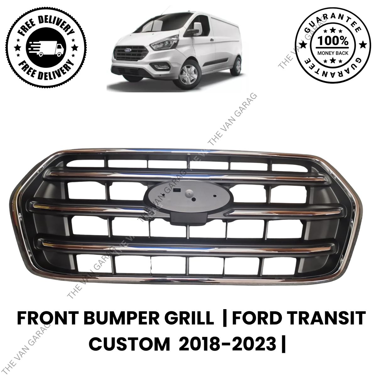 Chrome Front Grille Trim Stainless Steel Fits Ford Transit Mk8 2019–2023