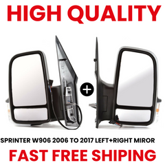 Pair Manual Door Wing Mirrors Black Short Arm N/S & O/S for Mercedes Sprinter 2006–2018