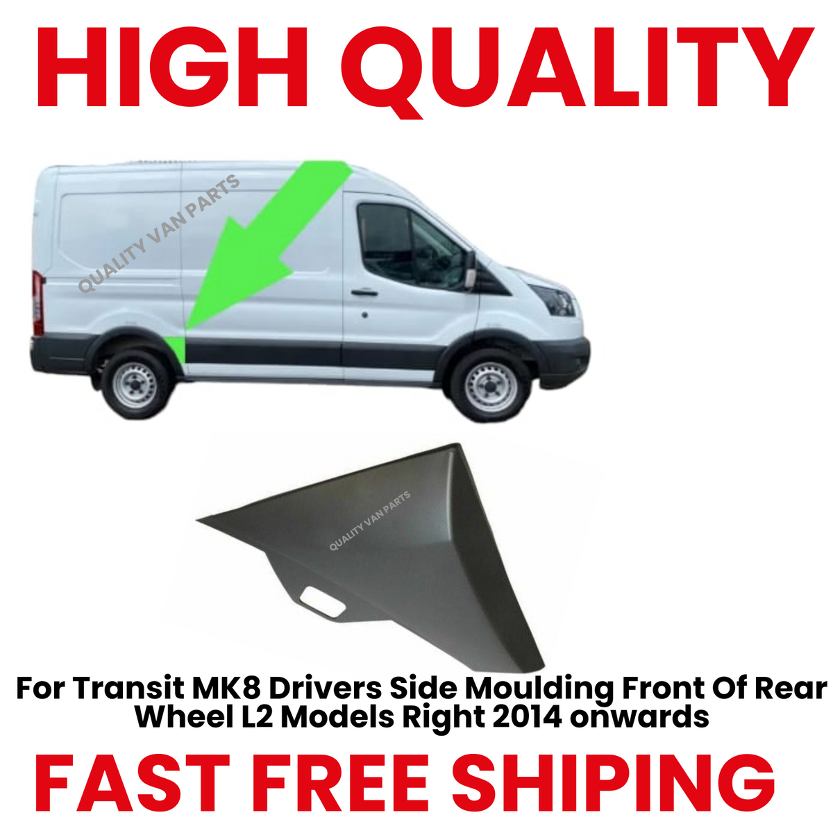 For Transit MK8 Drivers Side Moulding Front Of Rear Wheel L2 Models Right 2014 Onwards