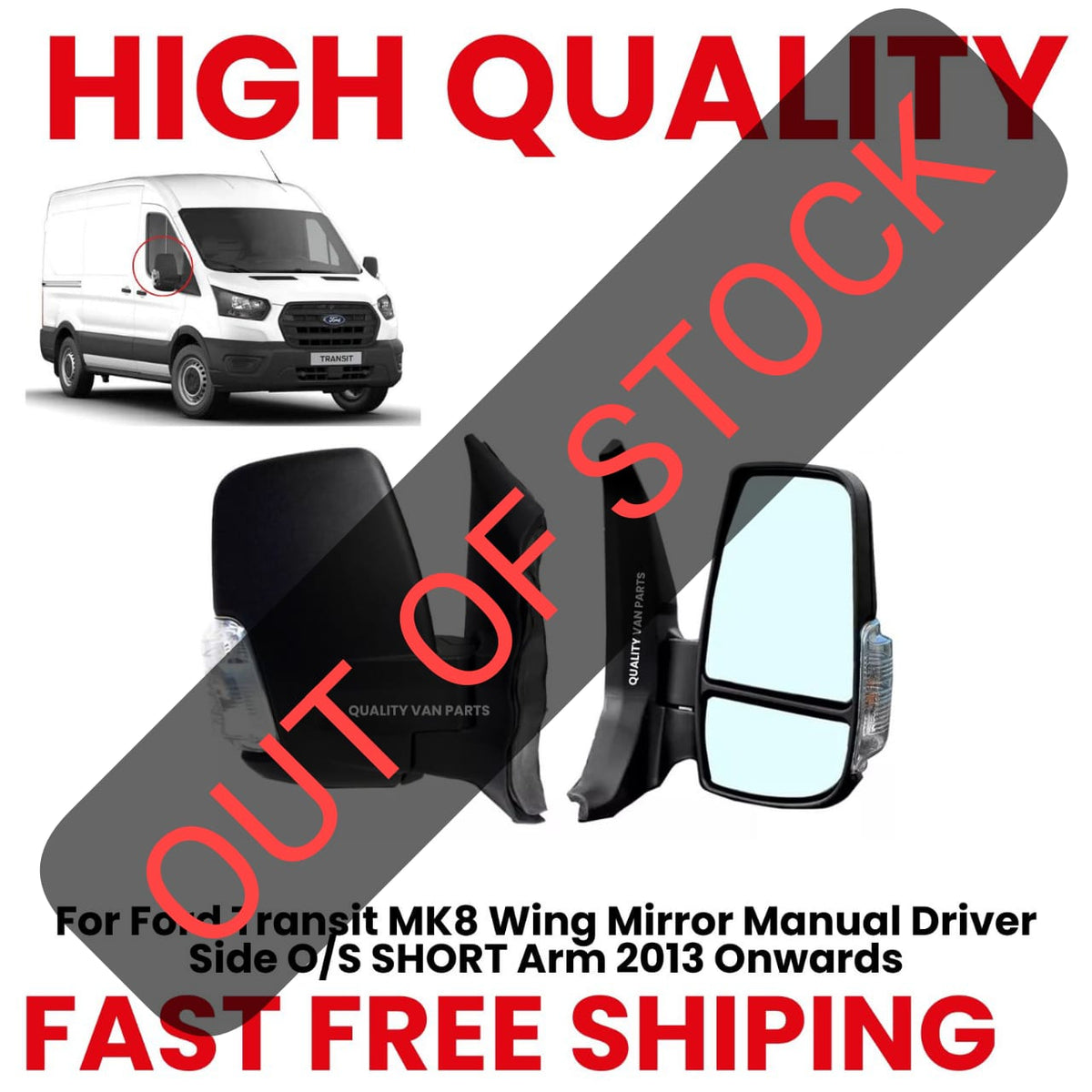 For Ford Transit MK8 Wing Mirror Manual Driver Side O/S SHORT Arm 2013 Onwards