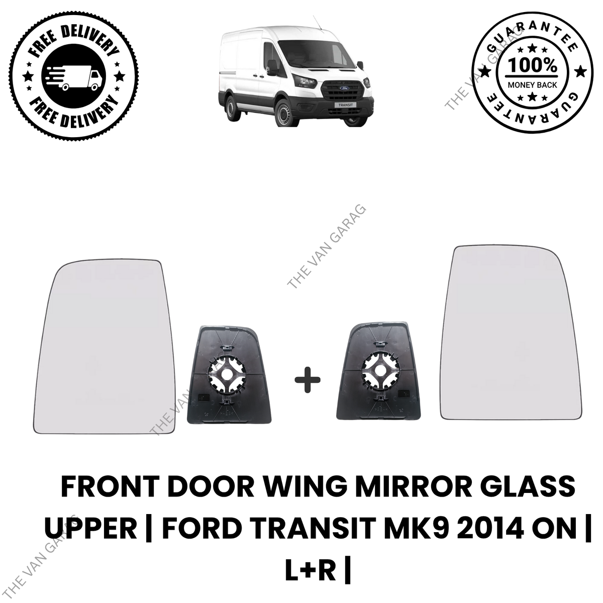 Pair  of Front Door Mirror Glass Upper for Fits Ford Transit Mk8 2014+ Left & Right